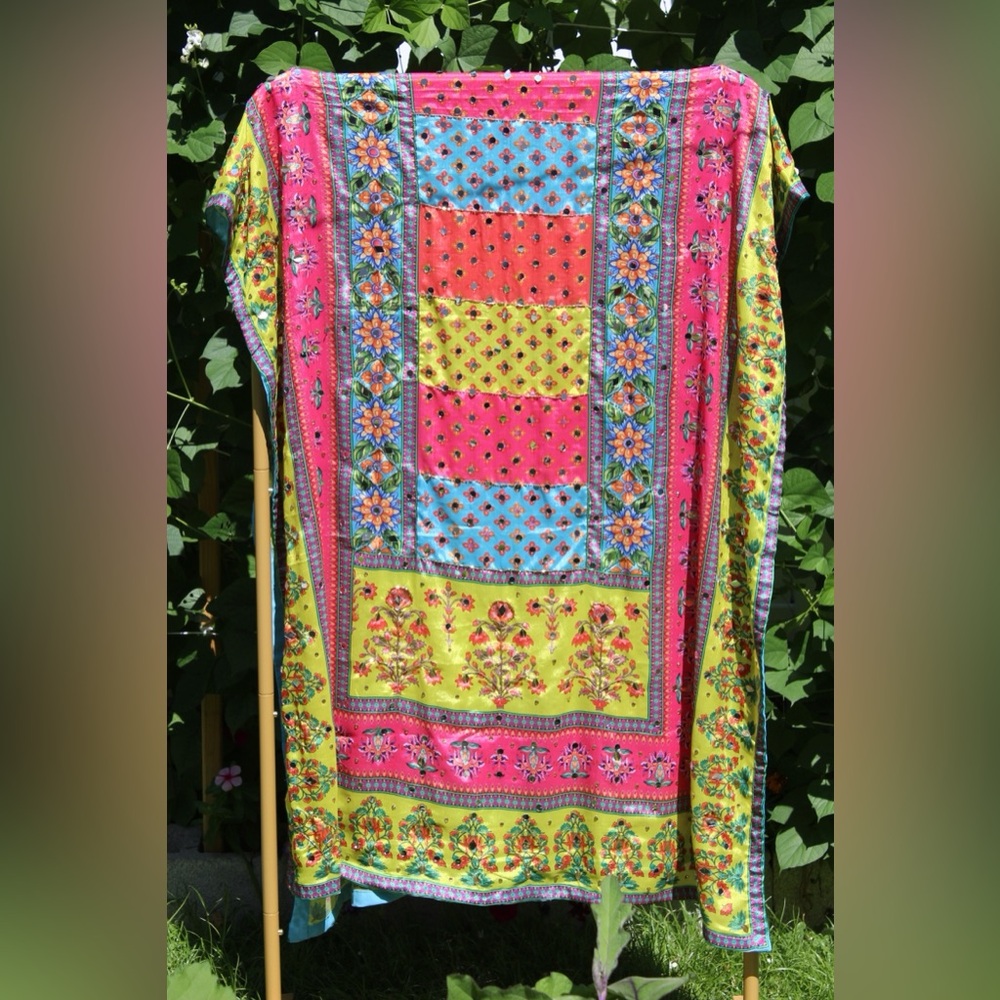 Silk Multicolor Dupatta with real mirror work